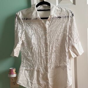 New York & Company White Lace Blouse